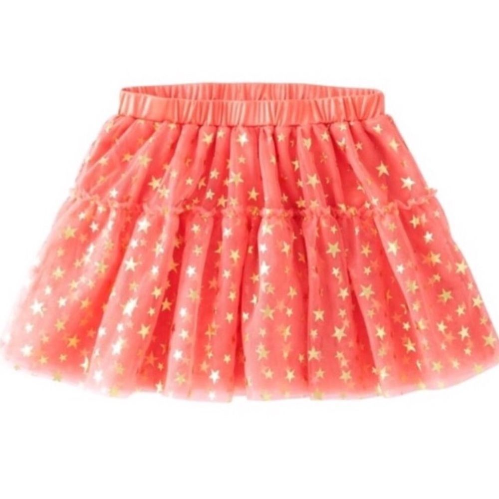 FabKids Girls Tulle Skirt Coral Orange Stars Large